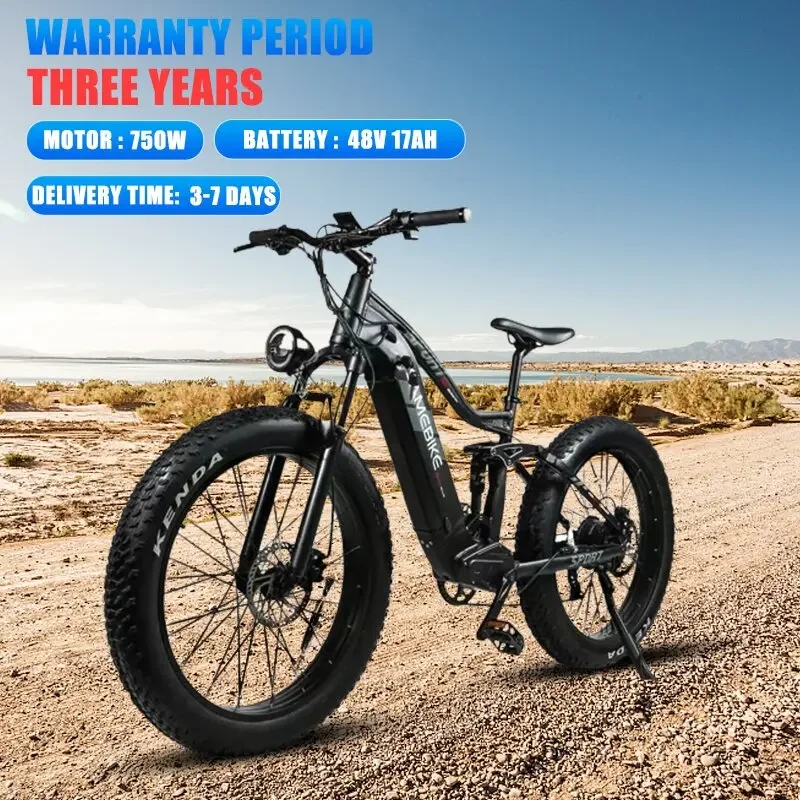 

Ebike Adult Snow 26*4.0 Inch Fat Tire Electric Bike 750W Motor 48V17AH Lithium Battery Shock Absorbing Mountain Electric Bicycle