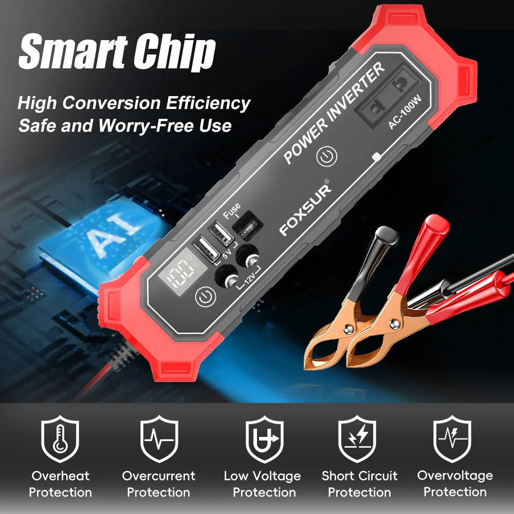 Convertitore di potenza per auto da 12V CC a 230V CA con USB, morsetti per batteria e interfaccia accendisigari - immagine 3