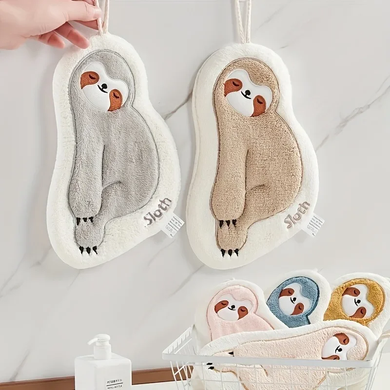 1pc Hand Towel Cute Sloth Pattern Hanging Towel for Kids Quick-Drying Absorbent Soft Bathroom Accessories Pink bath towel cotton towel square towel