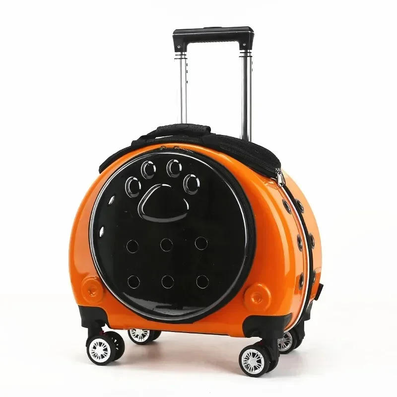 Pet Dog Trolley Suitcase Luggage with Wheels Carrying Transparent Breathable Carrier Backpack Stroller