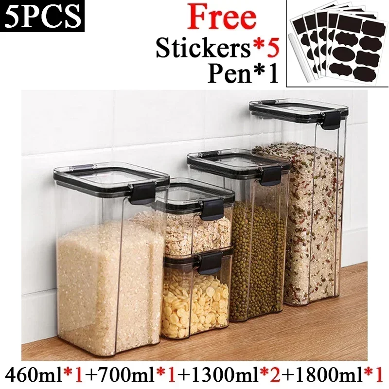 Stackable Plastic Food Storage Containers Set - Airtight Kitchen Jars for Multigrain, Dried Fruit, and Tea