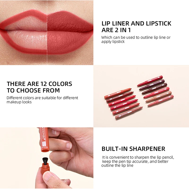 12 Colors Velvet Lip Liner Pencil Matte Lipstick Waterproof Lasting Brown Professional Makeup Full Lip Contour Korean Cosmetics 3