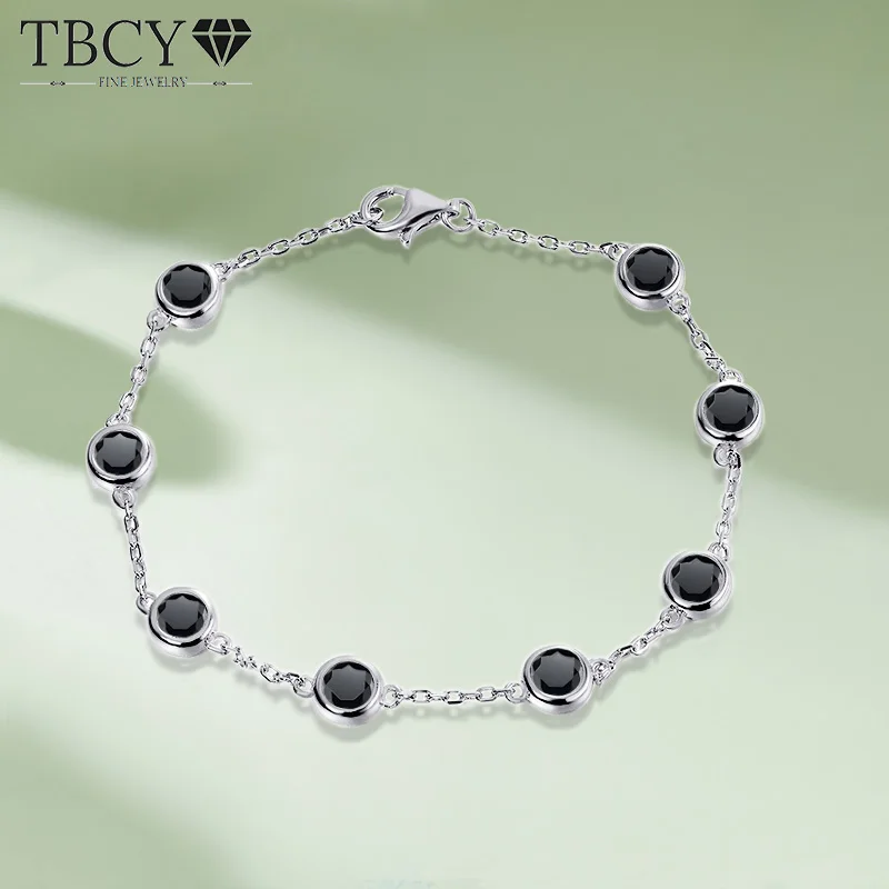 

TBCYD 4MM 2.4cttw Black Moissanite Bracelet For Women GRA Certified S925 Silver Round Bubbles Diamond Bezel Tennis Chain Jewelry