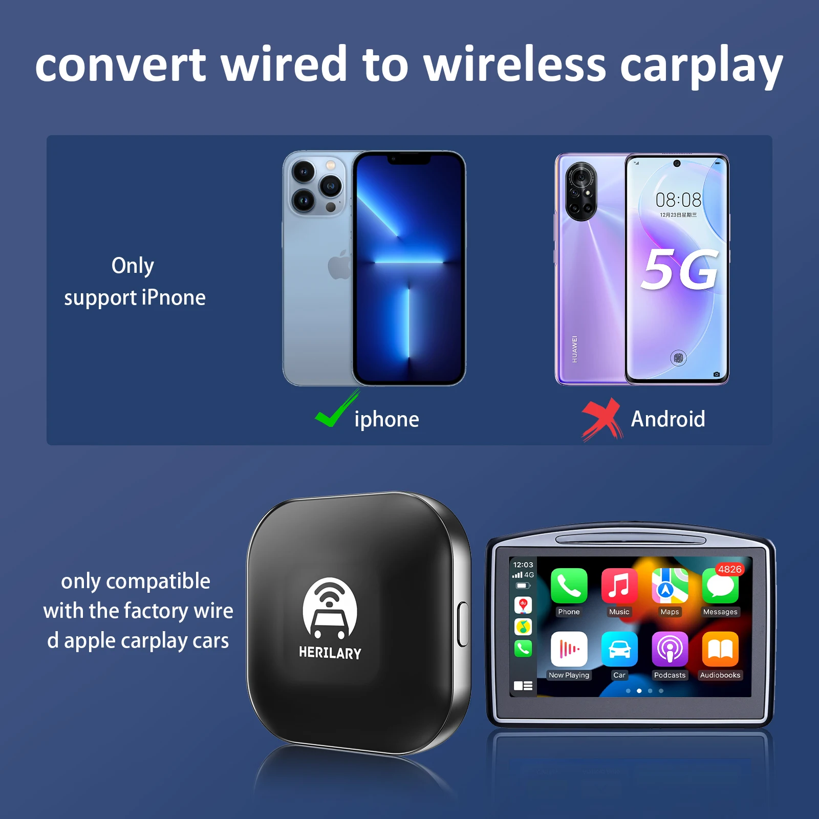 Wireless Carplay Adapter Plug and Play 2.4G+5.8GHz WiFi Bluetooth Apple Carplay Dongle  Car OEM Wired CarPlay To Wireless USB
