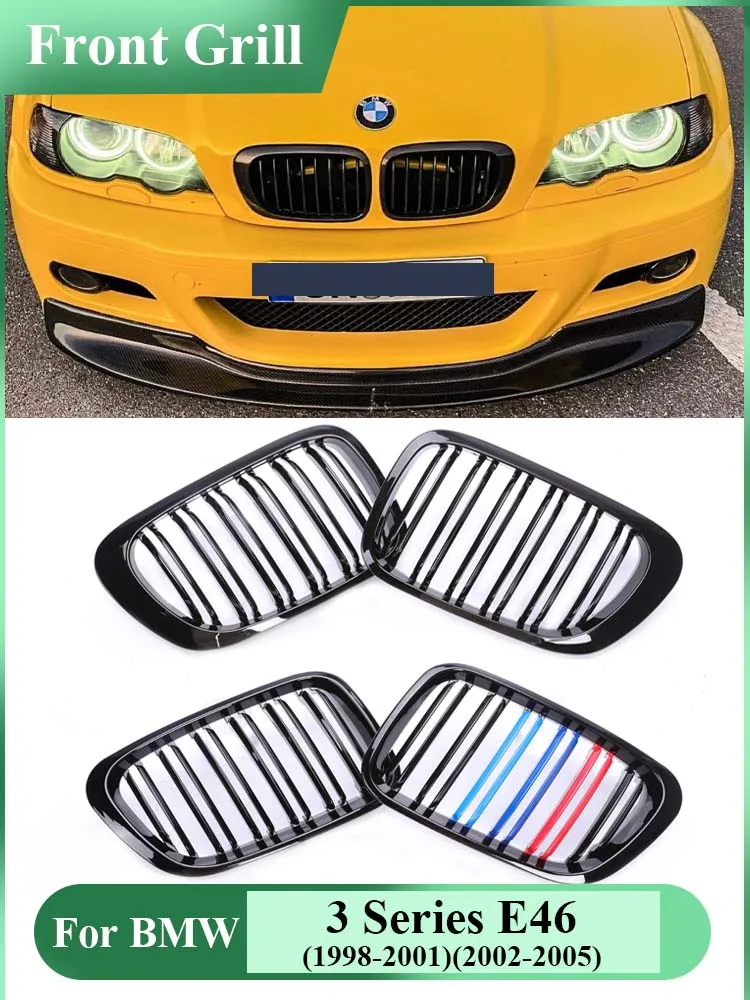 

For BMW 3 Series E46 1998-2001 2/4 Doors 325i 320i 330i Front Bumper Intake Lower Kidney Grille M Style Racing Black Grill OEM