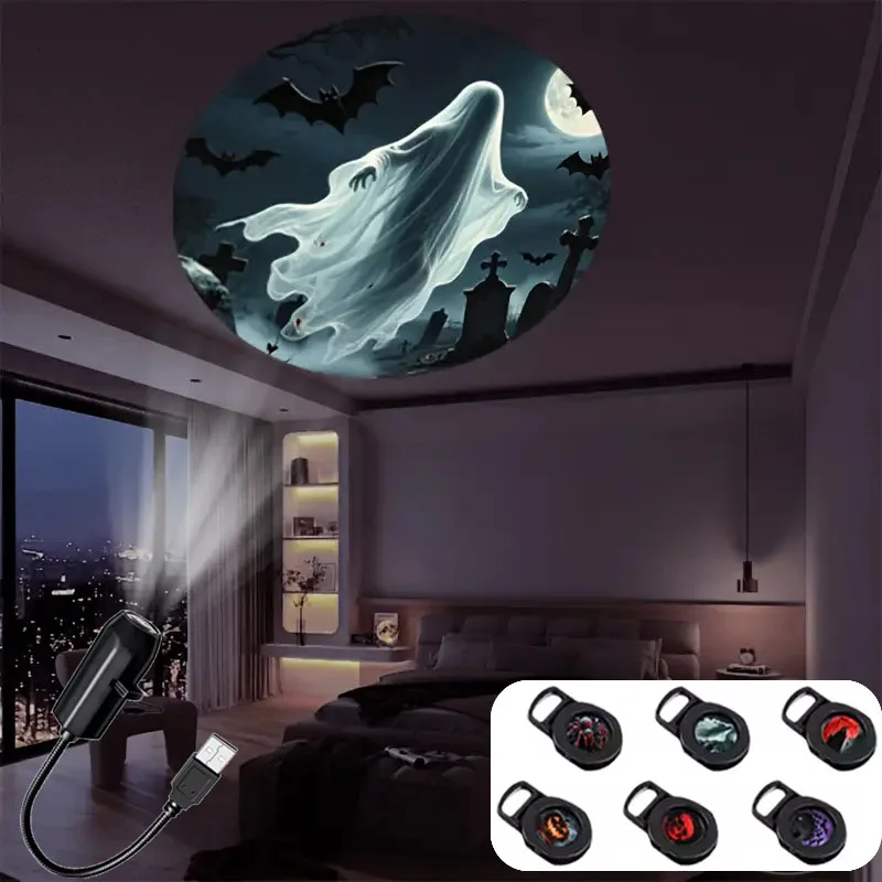 USB Christmas Projector Lights Bedroom Atmosphere Projection Decor 360° Rotating Night Light Creative Gift Holiday Ceiling Decor