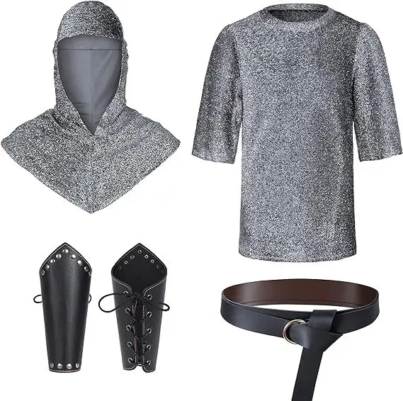 thumbnail image 1 of Camisa de malla falsa de templario medieval, disfraz de caballero, conjunto de uniforme de juego de rol para fiesta de Halloween para hombre, 1 of 5
