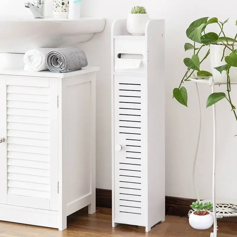Small Bathroom Floor Corner Cabinet Toilet Paper Storage Holder Organizer  Shelf