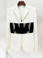 HIGH STREET Newest 2026 Designer Runway Suit Set Women's Perspective Gauze Patchwork Blazer Pencil Pants - Image 3