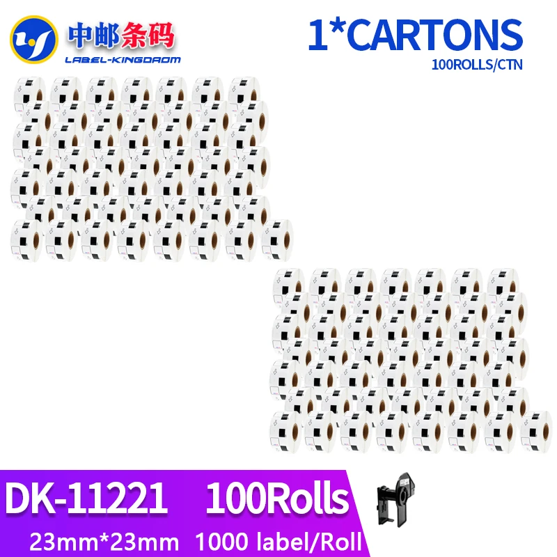 DK-11221 라벨 호환 100 롤, 23x23mm 다이 컷 작업, 브라더 열 프린터 QL-700, 800, 810, 820, 1100/1110 DK-1221