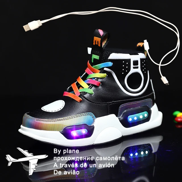 Plus Size 25-37 USB Charging Basket Enfant Led Children Shoes with