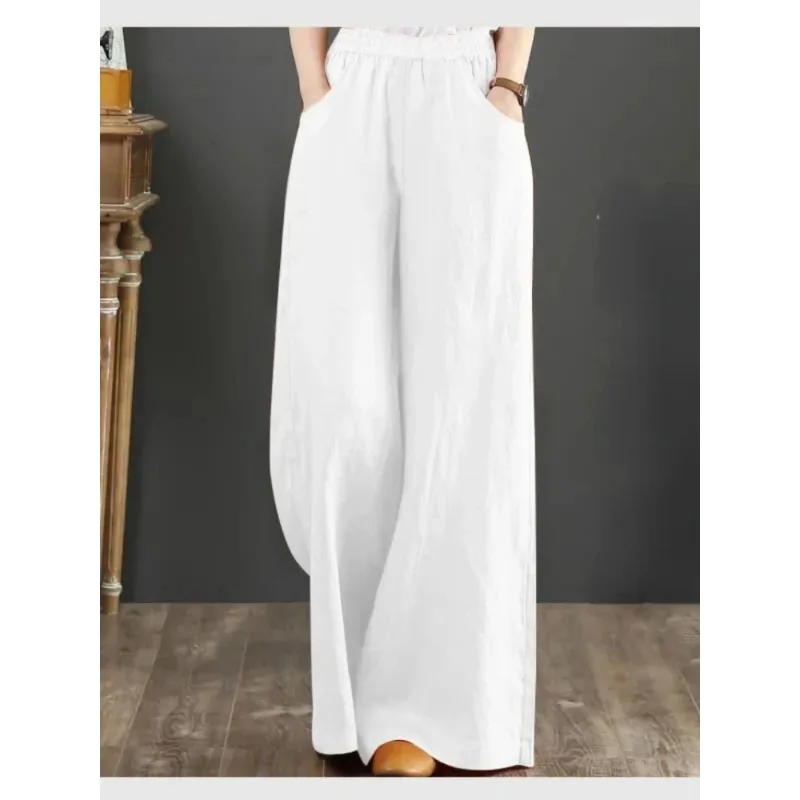 2024 New Fahion Linen Wide-leg Pants Women's Loose Drawstring Oversize Wide-leg Trousers Streetwear Girls Drawstring Sweatpants