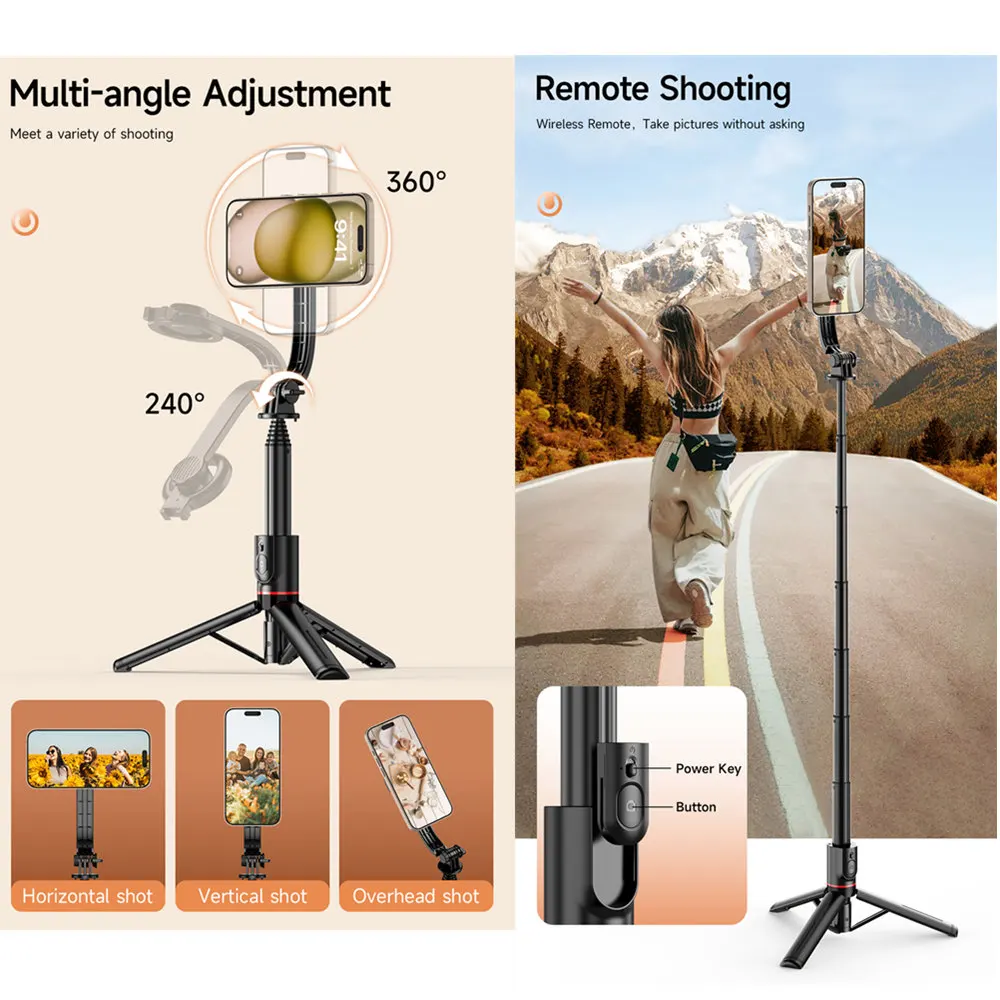 Magnetic Selfie Stick Tripod phone tripod flexible phone tripod phone tripod mount selfie stick for iPhone 15-12 Pro Max, HUAWEI, XIAOMI, SAMSUNG 1045mm