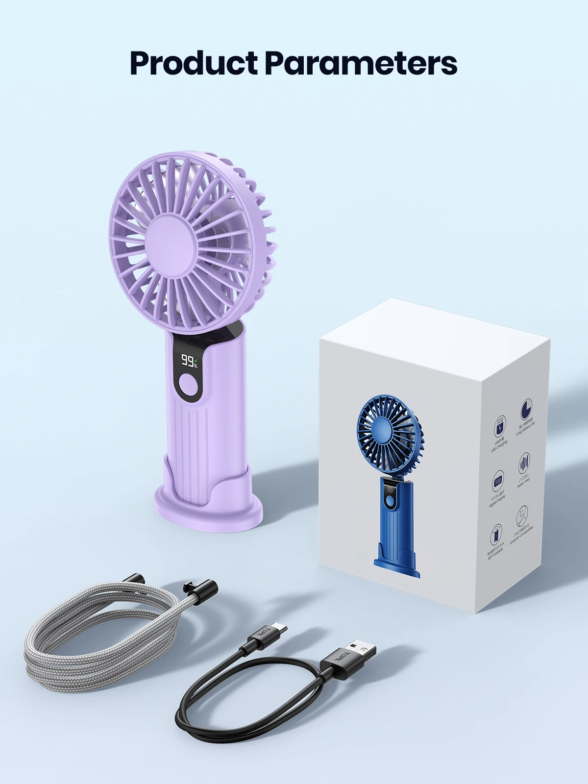 K38 Portable Handheld Fan,5000mAh 3 in 1 Multifunction Personal Travel Neck Fan