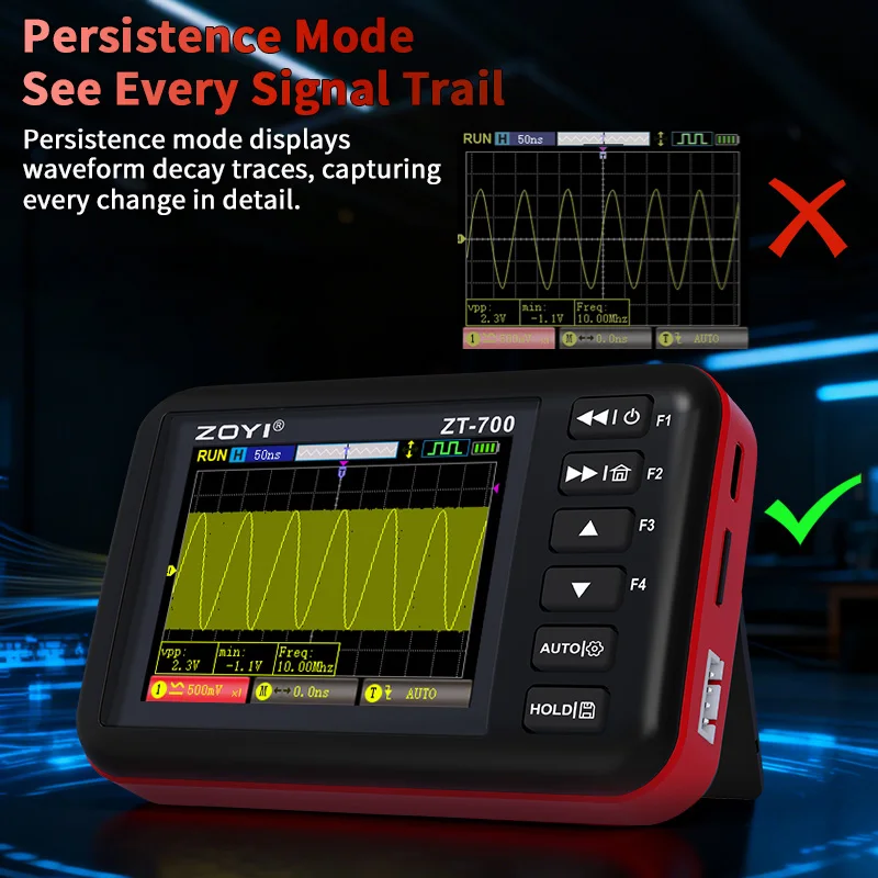 ZOYI ZT-700 4-in-1 Portable Oscilloscope 10M Bandwidth with Programmer Emulator Waveform Recorder Function 5
