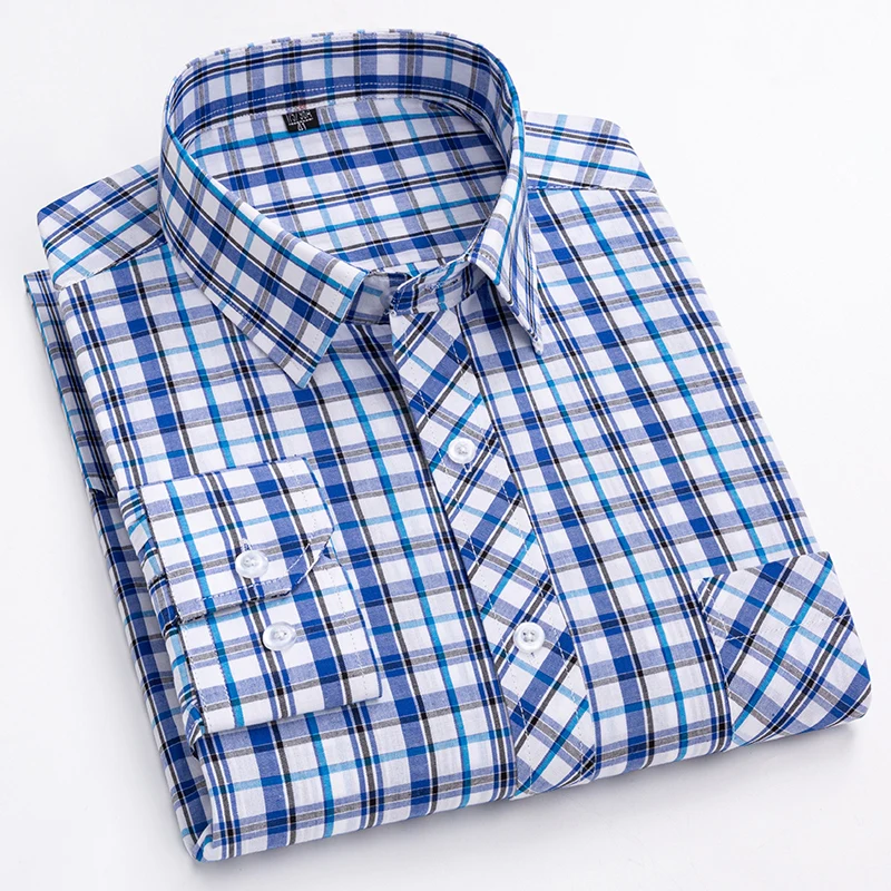 100% Cotton Men's Long Sleeve Shirt Classic Fashion Soft Breathable Comfortable Multicolor Plaid Business Casual Men's Wear