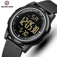 GOLDENHOUR Fashion Outdoor Sport Watch Men Multi-functional Alarm Clock Chrono 5Bar Waterproof Digital Watch Silicone  Strap 1