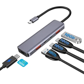 Getatek USB C 허브, 전원 충전 USB 3.2 허브, 노트북 맥북 에어, 프로, 아이폰 15/15 프로, 15 프로 맥스용, 10Gbps USB C 분배기, 100W