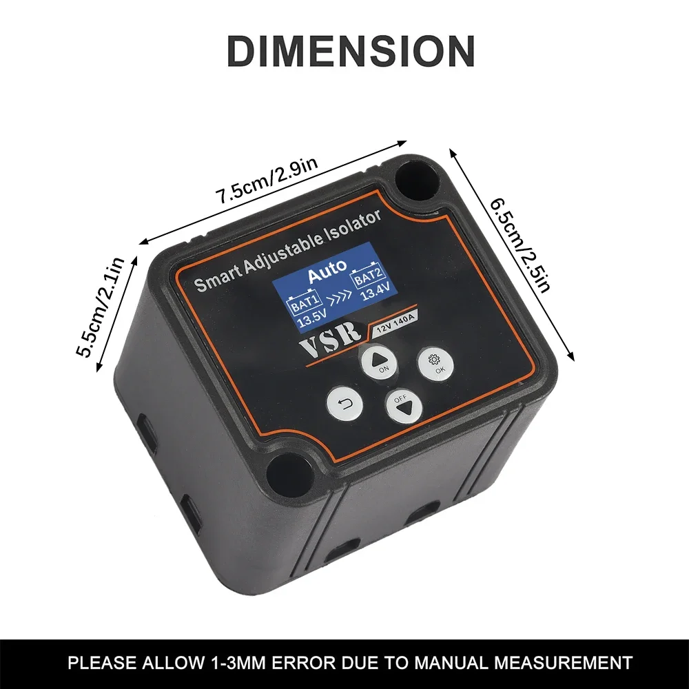 3/5/7m Adjustable Voltage Dual Battery Isolator 12V 140Amp VSR for Lithium & Lead-Acid Battery Car Accessories battery isolator