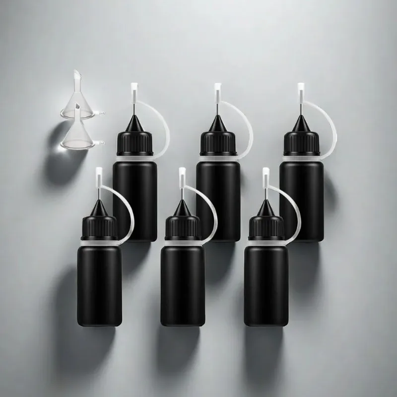 DIY Quilling Tool Empty Needle Tip Glue Bottle Black Cap Liquid Dropper Containers Silicone Rings Crafting