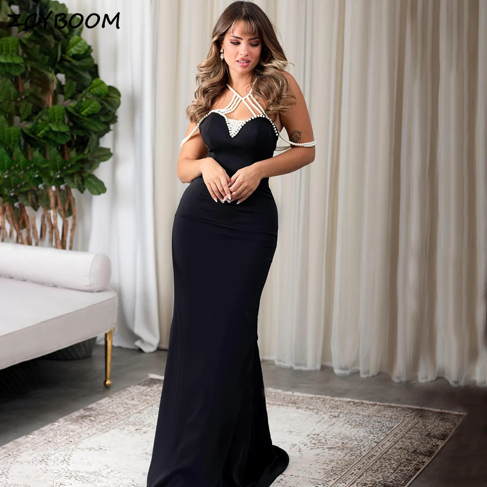Black Mermaid Kralen Avond Jurken Elegante Luxe Enkellange 2025 Voor Vrouwen Party LA71594 main image 1