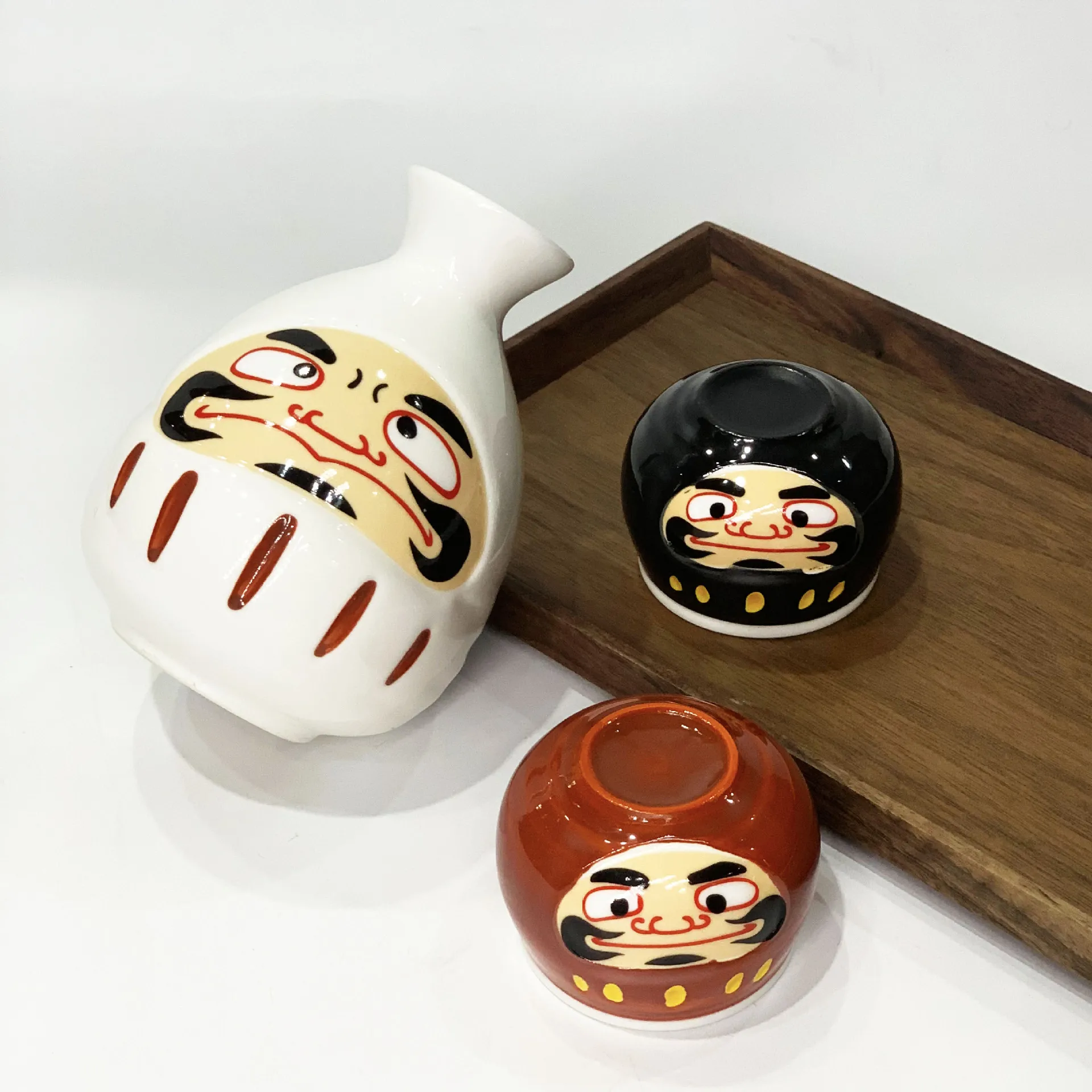 Japanese Sake Pot Kit Hand Painted Daruma shochu Cup Set Retro Wine Ceramic Two Cups Barware for Gift Bar Sets Accessories