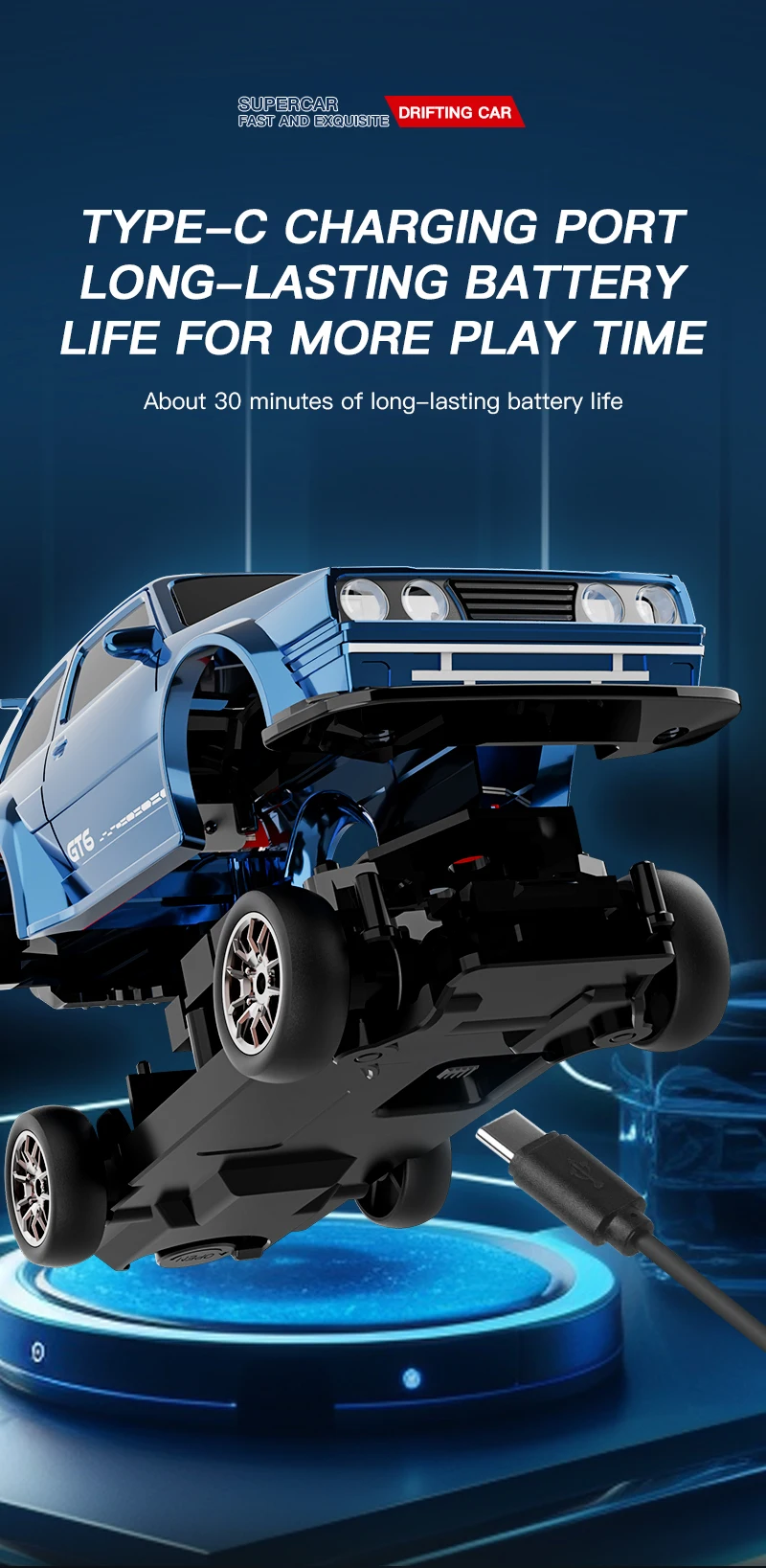 KF30 1:43 4WD Drift Racing RC Car With Gyroscope Speed Real Lighting And Damping High Speed Remote Control Cars For Kids Toys
