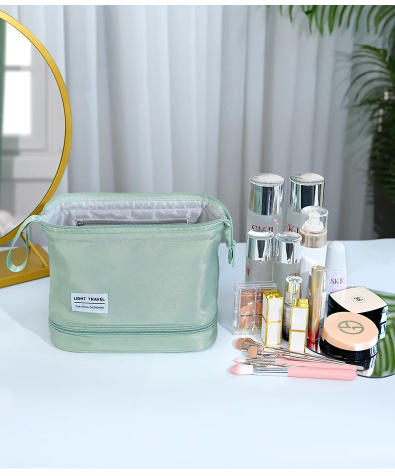 Tragbare Kosmetikpinsel-Tasche für Reisen, große Kapazität, doppellagig, wasserdicht, Make-up-Tasche, Aufbewahrungstasche für Damen, Toilettenartikel-Organizer – Detail 7