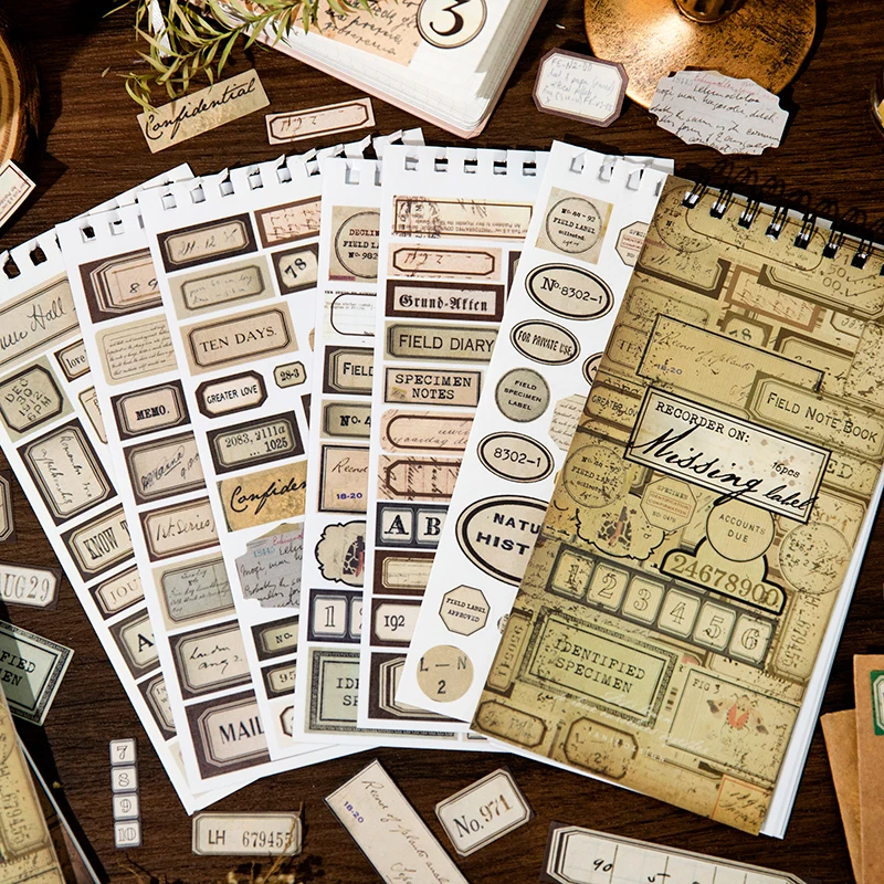 Vintage Washi Paper Stickers Set - 12pcs for Scrapbooking, Stationery, and DIY Projects