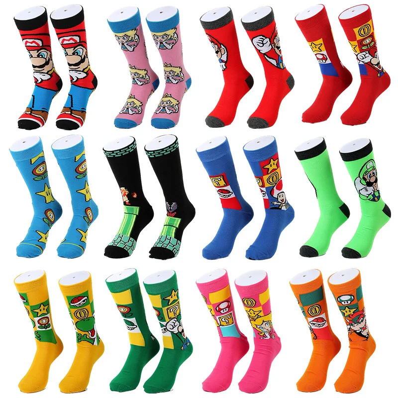 HotSaleSuperMarioBrosLuigiAnimeSocksCartoonFigureBowserYoshi