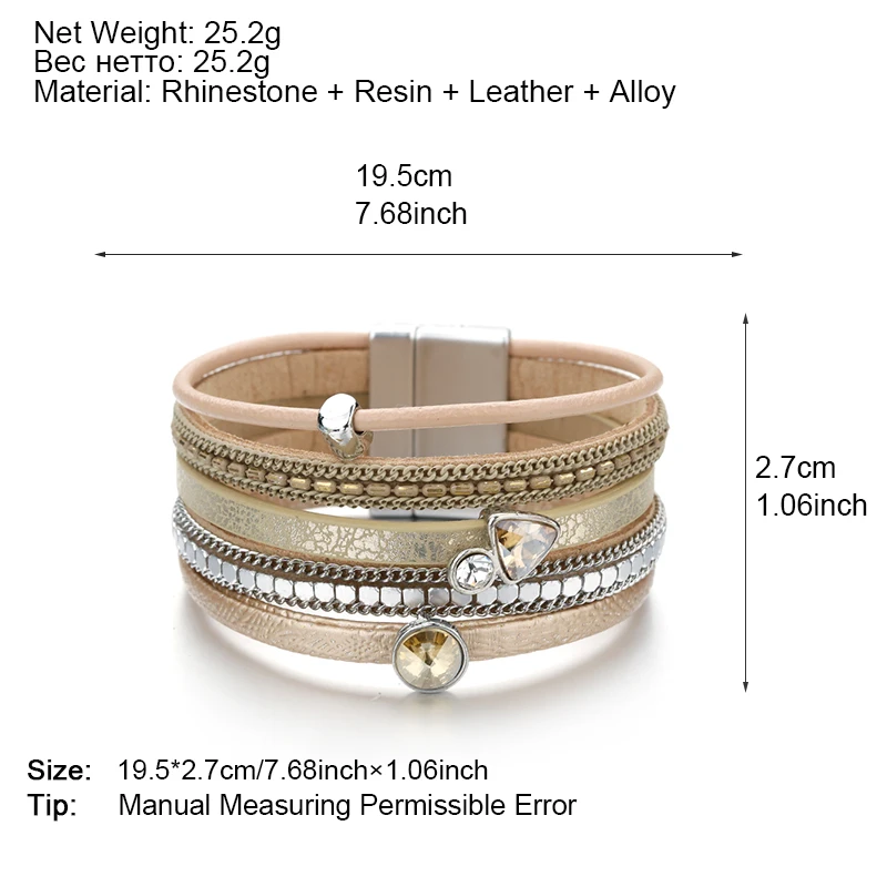 Resin Crystal Charm Leather Bracelet for Women Men Bohemian Multilayer Bracelets & Bangles Summer Female Jewelry leather bracelet,charm bracelet