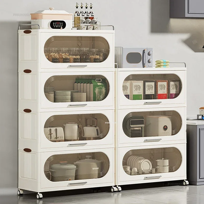 Nordic Multi-functional Home Portable Storage Cabinets Small Apartment Kitchen Cabinets Multi-layer Kitchen Cabinet with Pulleys 3