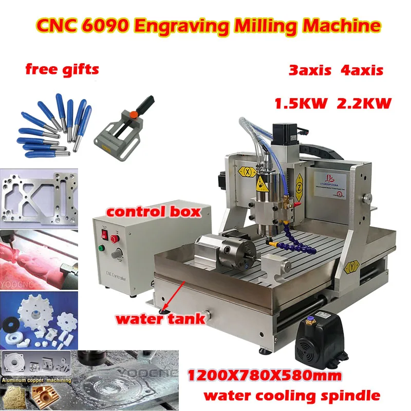 

LY CNC 6090 3/4axis Router Engraving Drilling Milling Machine 1.5KW 2.2KW with Water Tank for Metal Wood Working