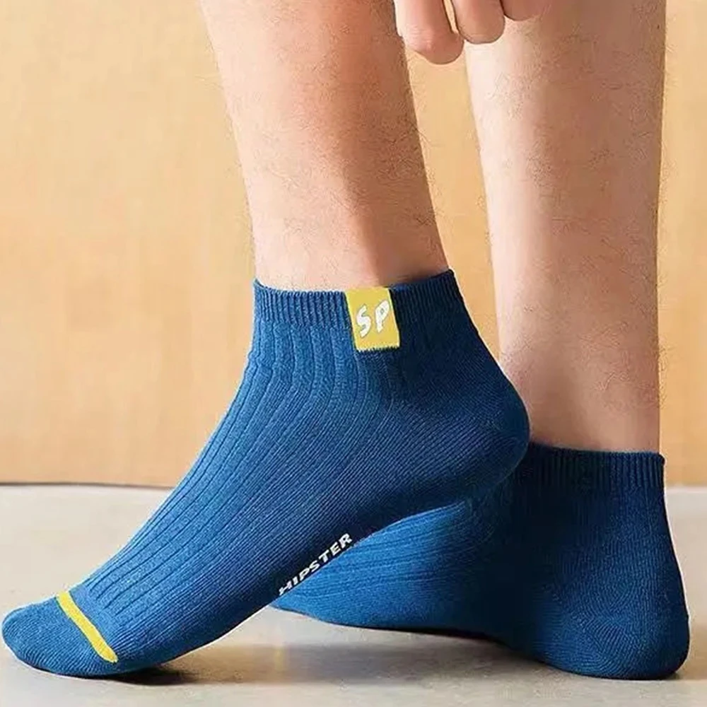 Men's plain color boat socks 5 Pairs Spring and Autumn Thickened Breathable Low Cut Shallow Mouth Casual