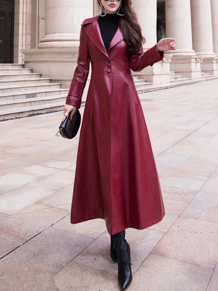 Nerazzurri Maxi fit and flare leather trench coat for women