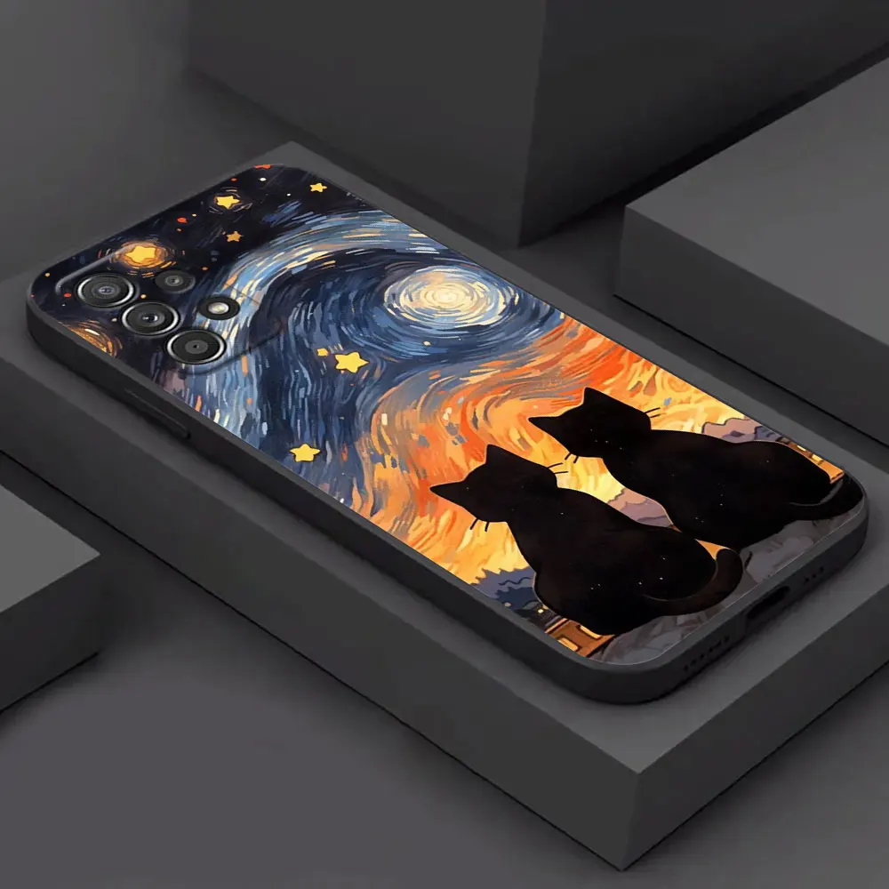 Van Gogh Starry Night Cat Soft Phone Case Cover