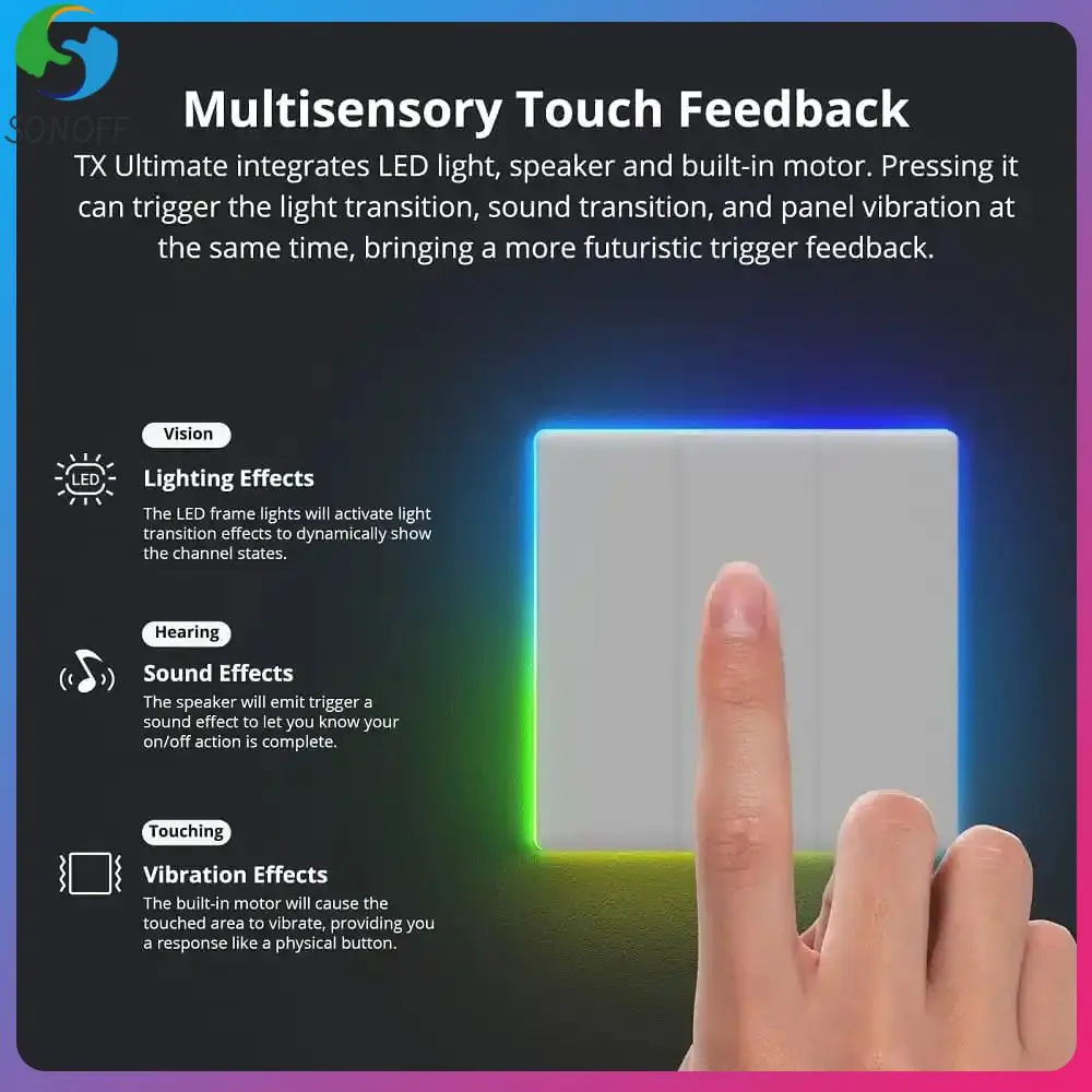 Sonoff Tx Ultimate Smart Wall Switch Full Touch Access Led Light Edge Telecomando Ewelink Multi-Sensoriale Tramite Alexa Google Home