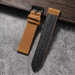 Vintage Leather Watch Strap - Universal Cowhide Wrist Band in Brown, Black, and Blue - 22mm (Light Brown)