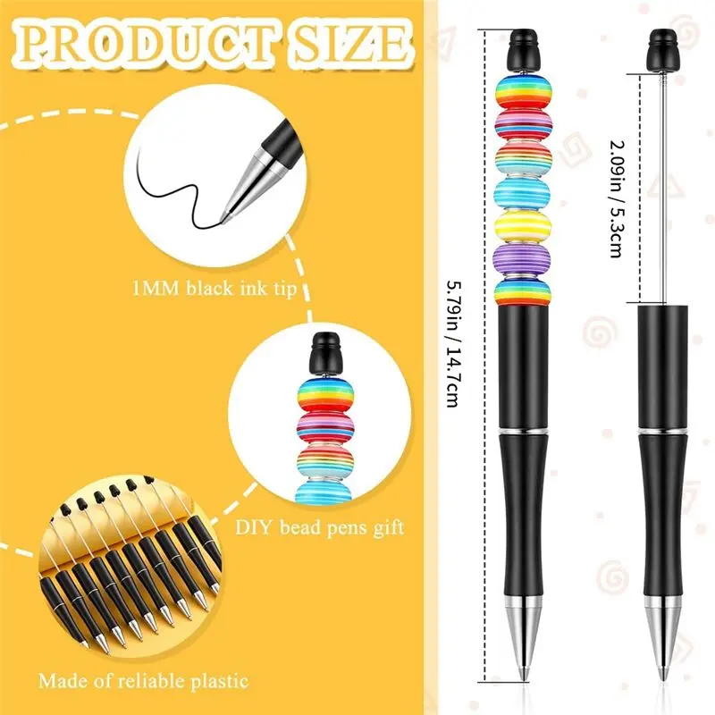 AB97-50Pcs 샤프트 블랙 잉크 비즈 펜 DIY 제작용 리필 50개 포함 선물용 블랙