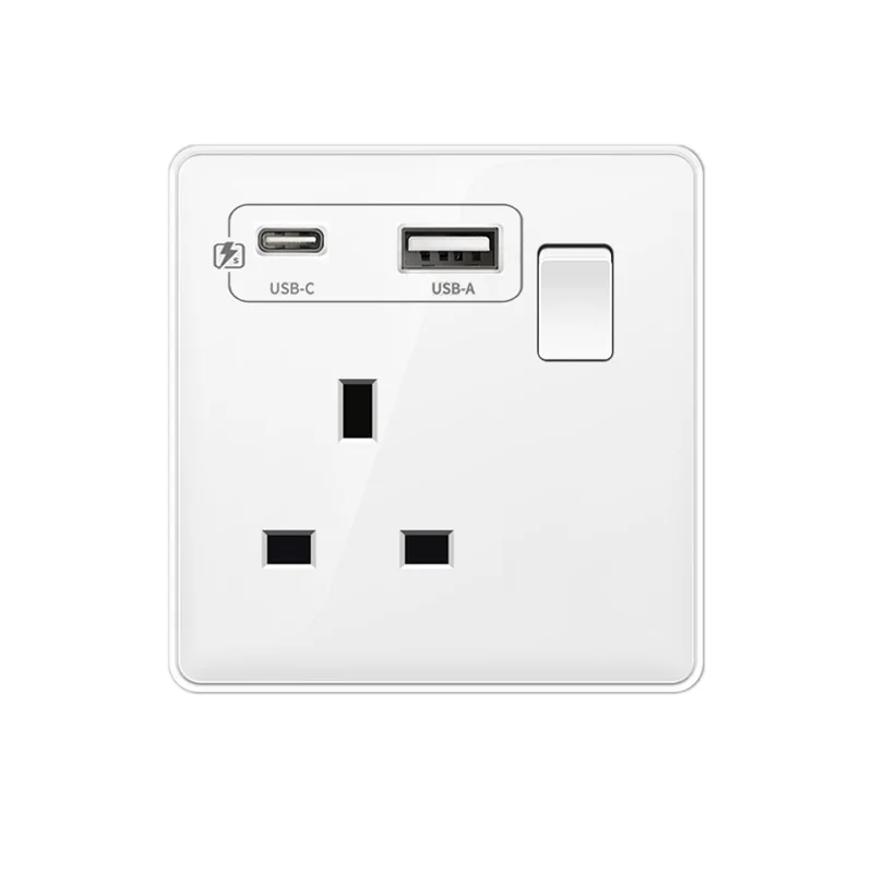 White 18W TypeC Plug Quick Charging Uk 13A Usb C Wall Socket