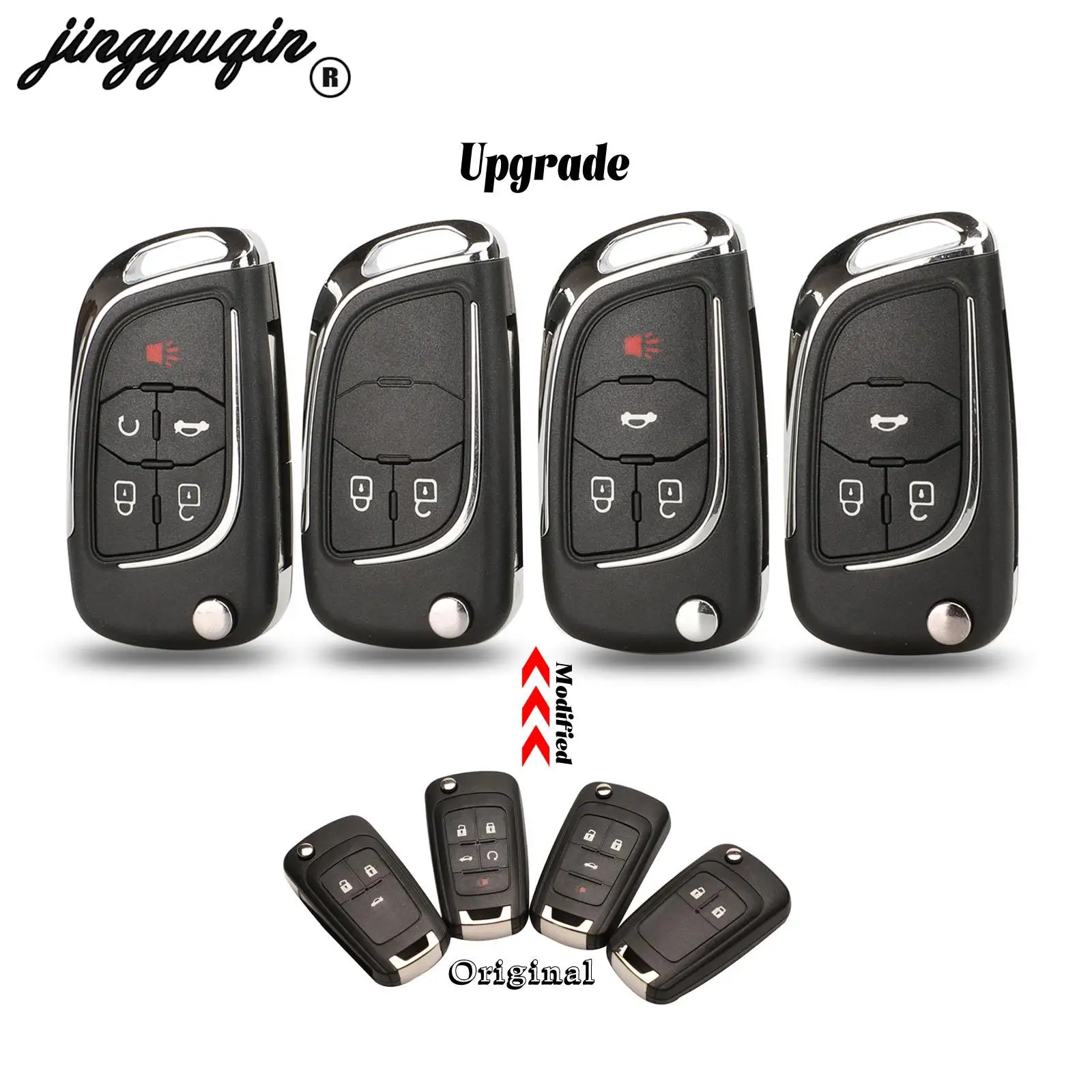 

Jingyuqin модифицированный чехол для Chevrolet Lova Aveo Cruze Camaro Malibu S510 с откидной крышкой и пультом дистанционного управления на 2/3/4/5 кнопки HU100
