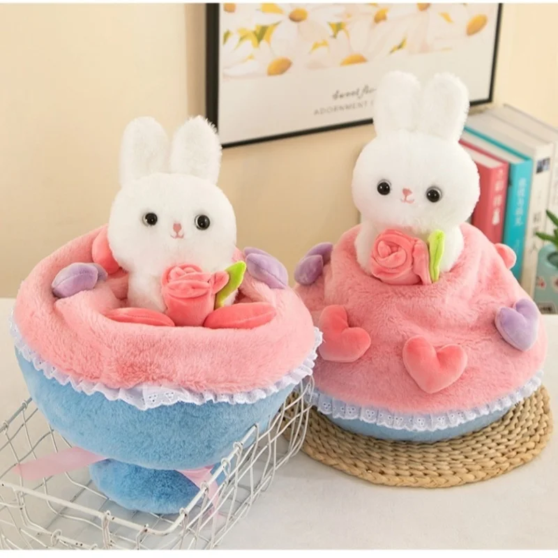 

Супермилая маленькая белая принцесса, кролик, превращенный букет, мультяшная креативная плюшевая кукла, мягкая игрушка, подарки для подруги на День святого Валентина