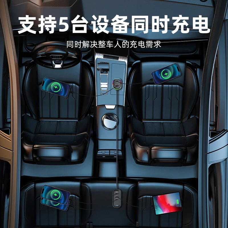 30W 5 Ports USB Fast Car Charger Adapter With 1.5M Cable Type C PD QC3.0 For iPhone 16 Pro Samsung Huawei Xiaomi Phone Charging