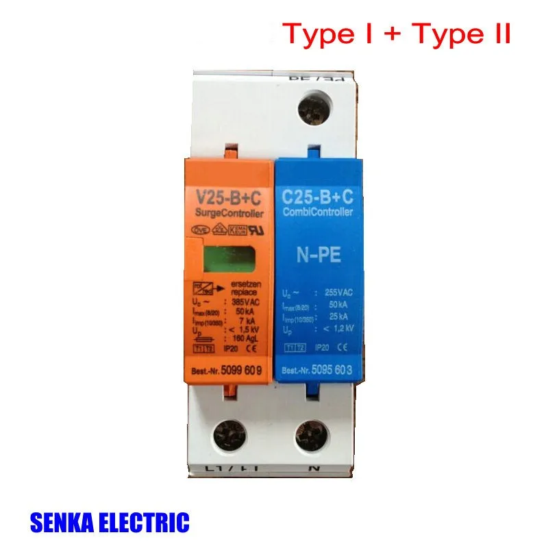 Устройство защиты от перенапряжения SPD 50KA 2P TYPEI + type ii ~ 385V AC V25-B C устройство |