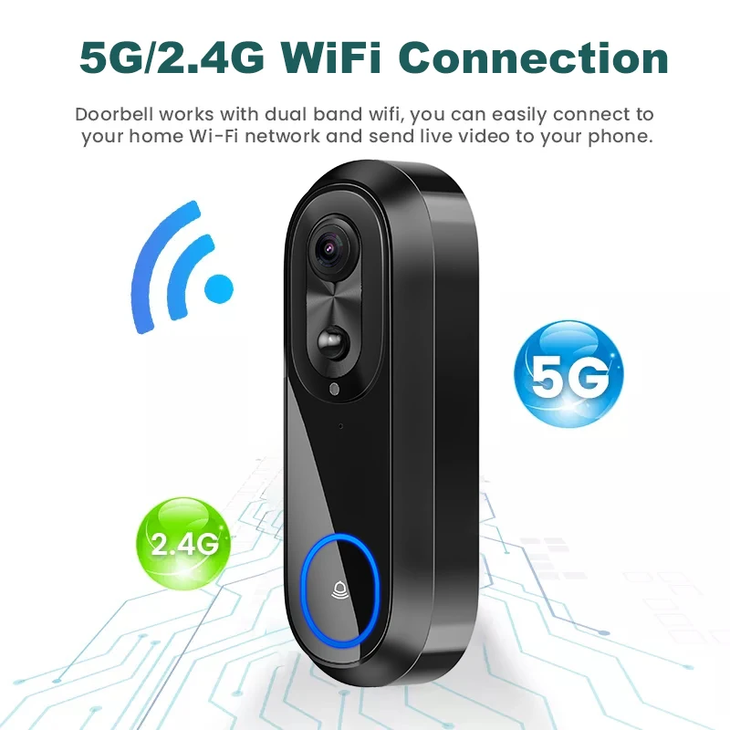 5G 2.4G WiFi Video Doorbell 1080P Wireless Bell Tuya APP Smart Intercom Camera IP65 Waterproof Ring Bell with 7000mAh Battery 2