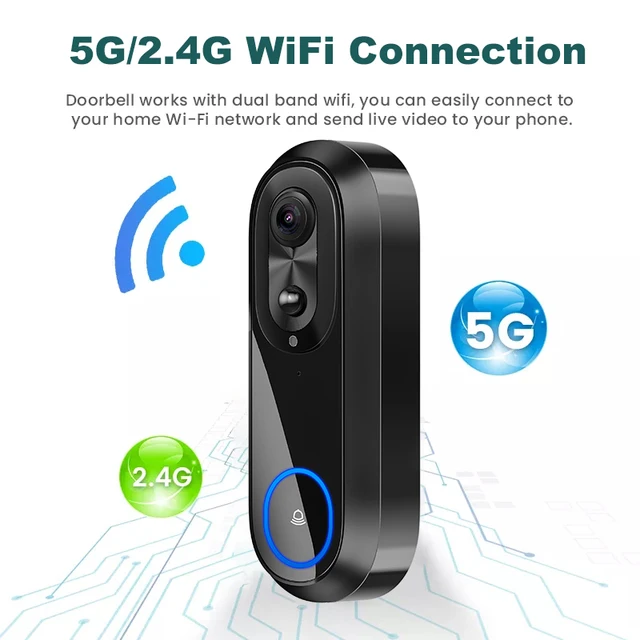 5G 2.4G WiFi Video Doorbell 1080P Wireless Bell Tuya APP Smart Intercom Camera IP65 Waterproof Ring Bell with 7000mAh Battery 2