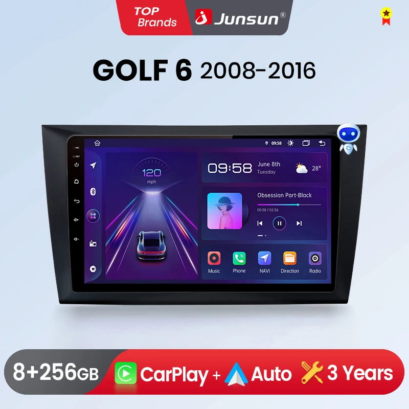 Junsun Wireless CarPlay Android Auto Car Radio for GOLF GPS Intelligent Systems tereo Multimedia Car Radio