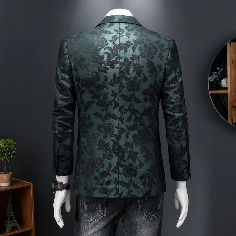 British Style Luxury Jacquard Blazers Men Clothing Business Slim Fit Casual Suit Coat Men Groom Wedding Suit Printed Blazer