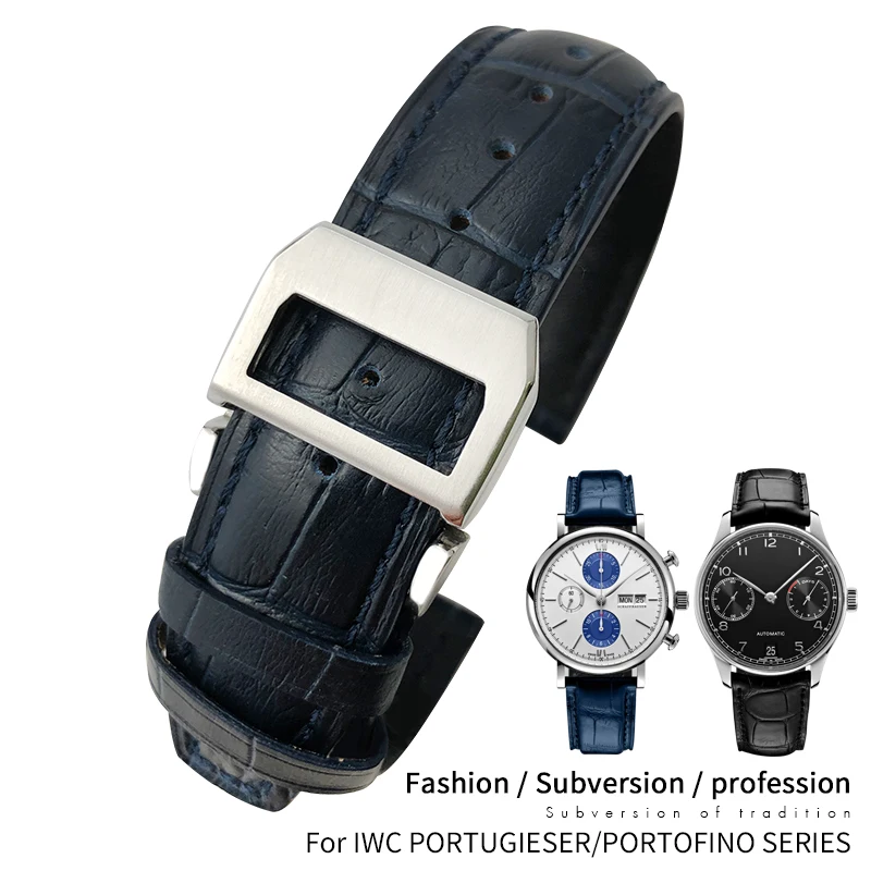 

20mm 22mm Italian Cowhide Watch Strap Needle Folding Buckle Clasp Leather Watchband Suitable for IWC PORTUGIESER Series Watch
