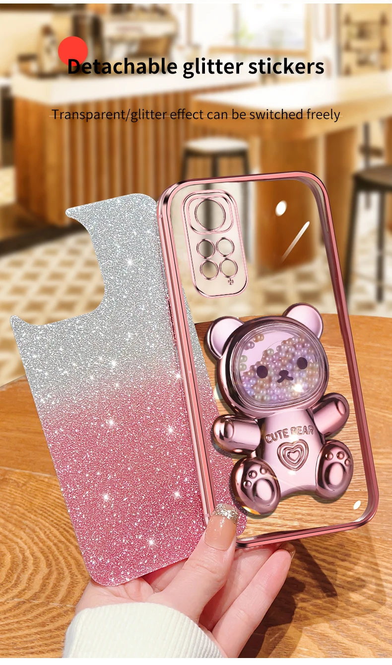Coque de téléphone avec support à paillettes, ours mouvant, Note 11 S, pour Xiaomi Redmi Note 11, 12 Pro Plus, 4g, 5g, 11s, 12s, 12pro_voghion.com
